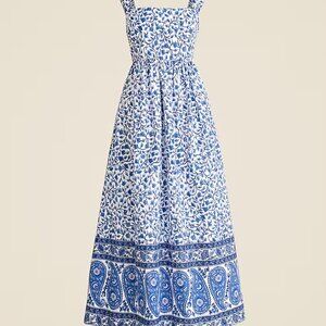 J. Crew NWT Squareneck Midi Dress in Bandana Blue Block Print, 14